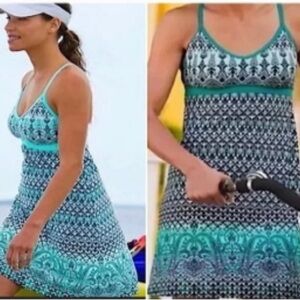 Athleta Shorebreak Racerback Swim Dress Green/Black Bombay Paisley Ikat size S